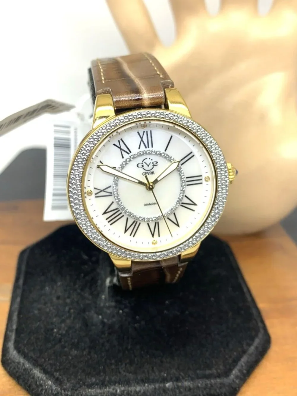 GV2 by Gevril Women's Watch 9142 Swiss Quartz Mother Of Pearl Dial Brown Leather